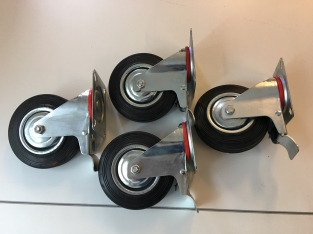 Beautifully robust set of 4 swivel castors with brake and rubber wheel covers.